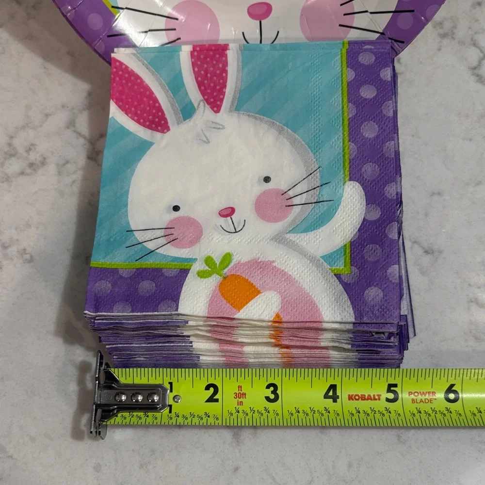 Cute Bunny Easter Party Plates & Napkins Set - Purple and Pink